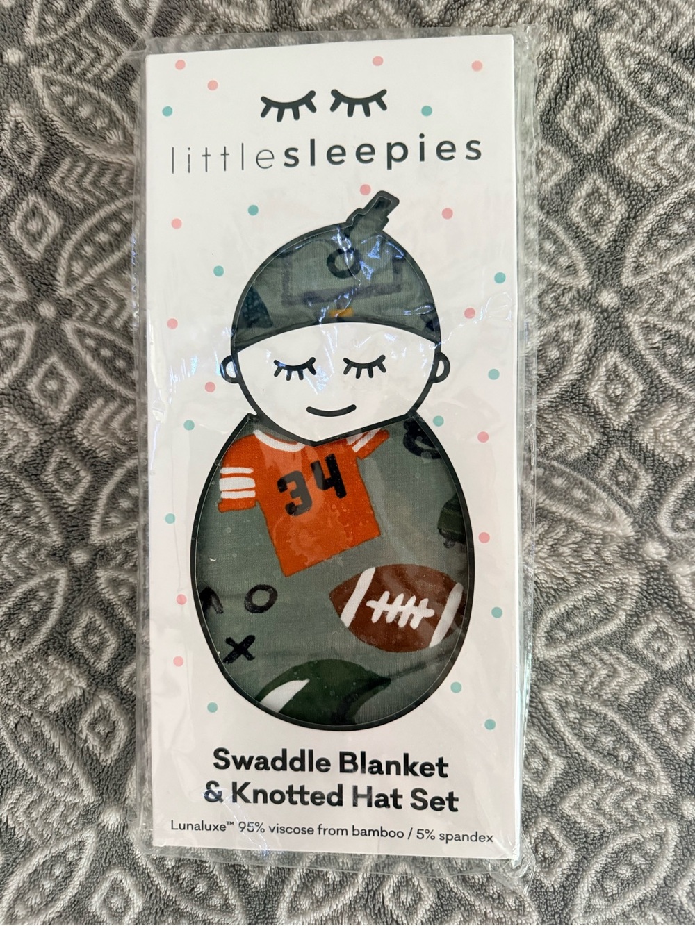 Little Sleepies Gray Green Football Swaddle Blanket & Knotted Hat Set